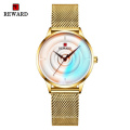 REWARD RD62010L Fashion Color Glass Women Watch Gold Bracelet Quartz Wrist Watch Female Steel Mesh Strap Waterproof Watches Girl